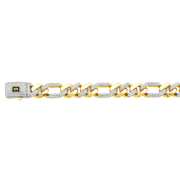 Hollow Figaro Monaco With CZ Link Chain - 14k Yellow Gold 13.5mm