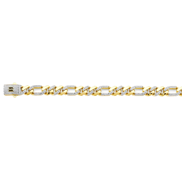 Hollow Figaro Monaco With CZ Link Chain - 14k Yellow Gold 9.5mm