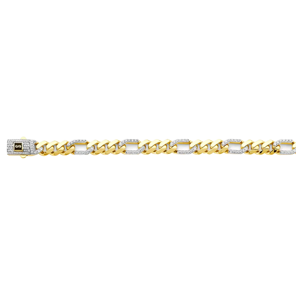 Hollow Figaro Monaco With CZ Link Chain - 14k Yellow Gold 8mm