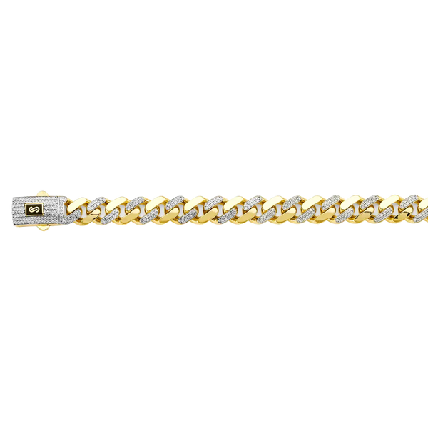 Hollow Curb Monaco With CZ Link Chain - 14k Yellow Gold 11.5mm