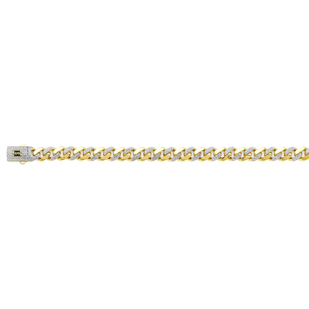 Hollow Curb Monaco With CZ Link Chain - 14k Yellow Gold 9.5mm