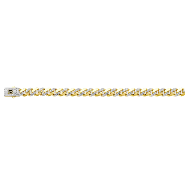 Hollow Curb Monaco With CZ Link Chain - 14k Yellow Gold 9.5mm