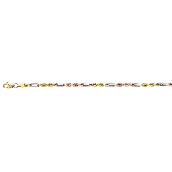 Hollow Figarope Chain - 14k Tri Color Gold 2.8mm