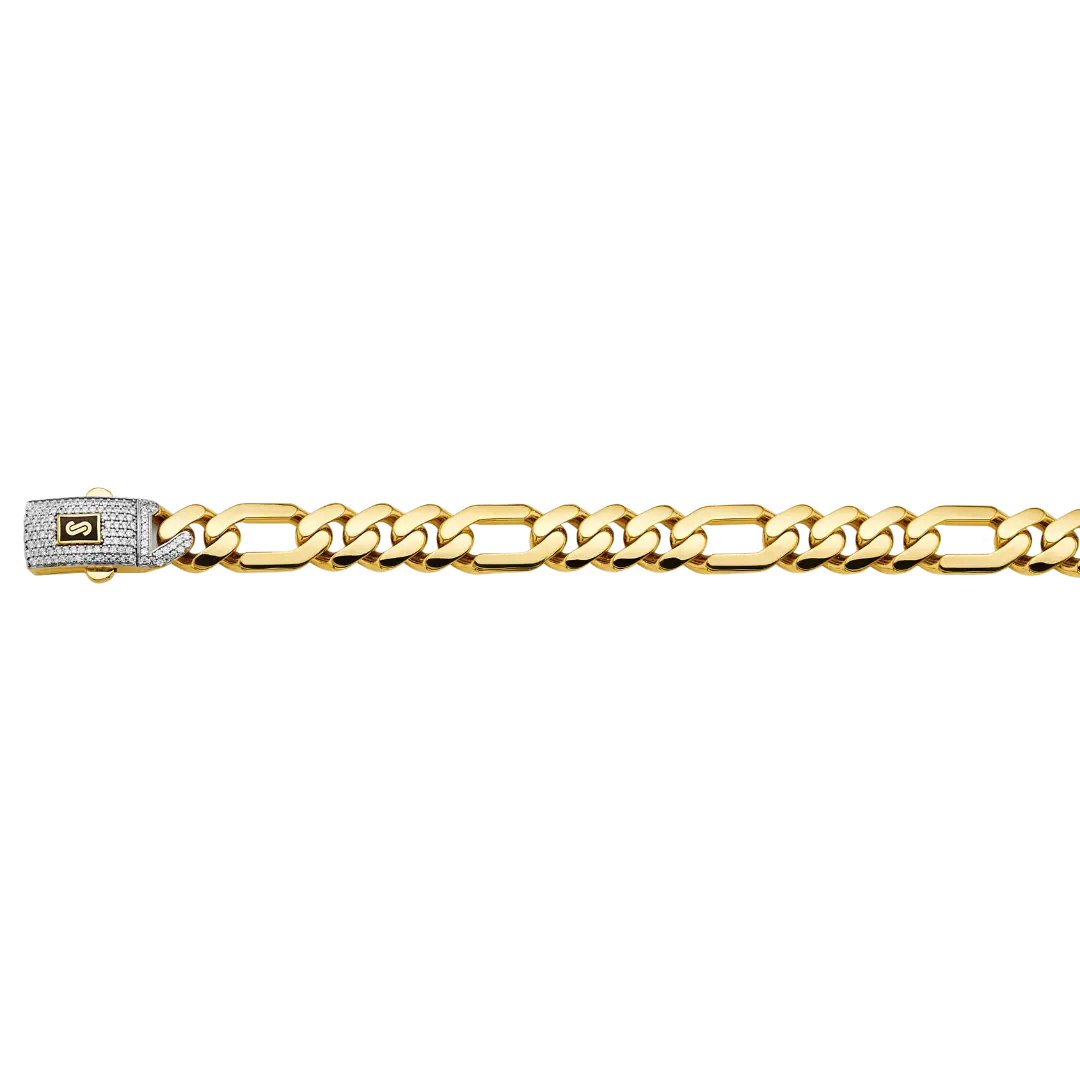 Hollow Figaro Monaco Chain - 14k Yellow Gold 11.5mm