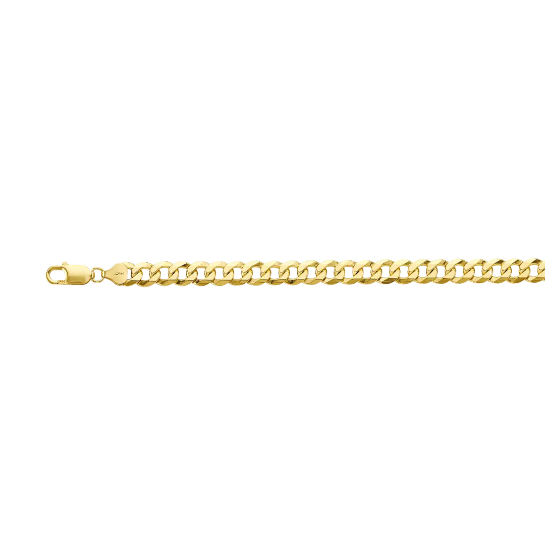 Solid Bevelled Curb Chain - 14k Yellow Gold 8mm