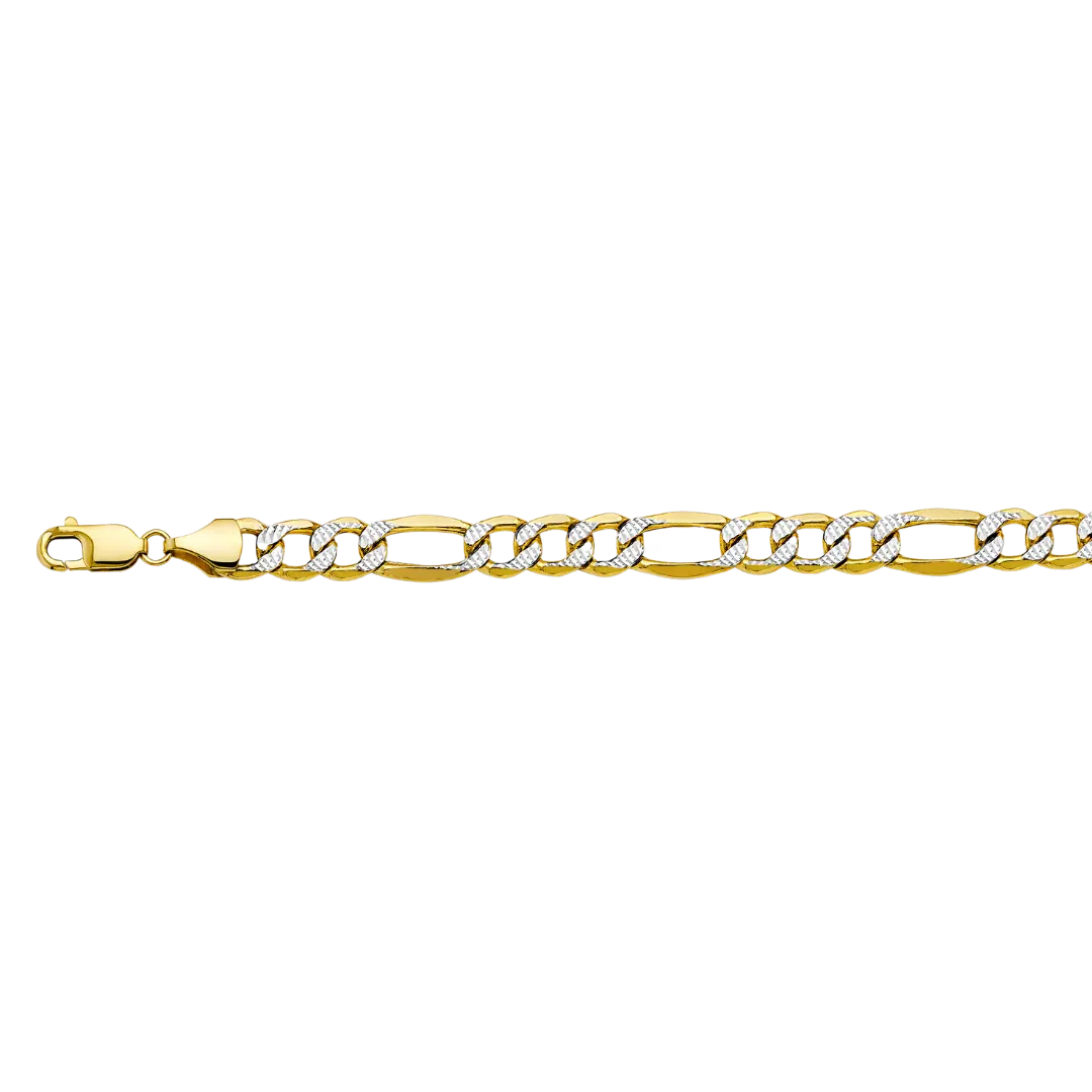 Bevelled Figaro White Pave Chain - 14k Yellow Gold 8.6mm