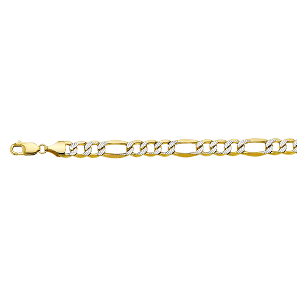 Bevelled Figaro White Pave Chain - 14k Yellow Gold 8.6mm