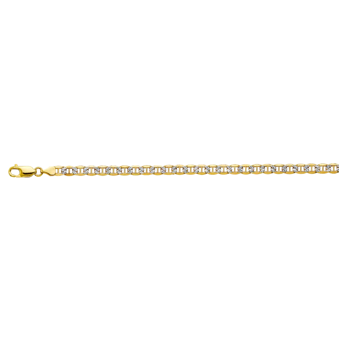 Bevelled Mariner White Pave Chain - 14k Yellow Gold 4.8mm