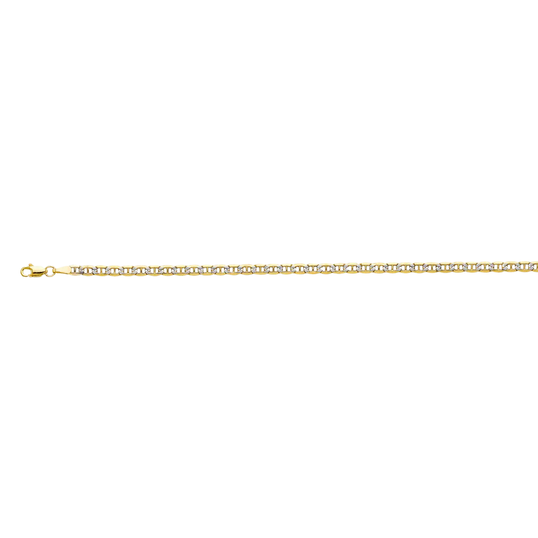 Bevelled Mariner White Pave Chain - 14k Yellow Gold 3.4mm