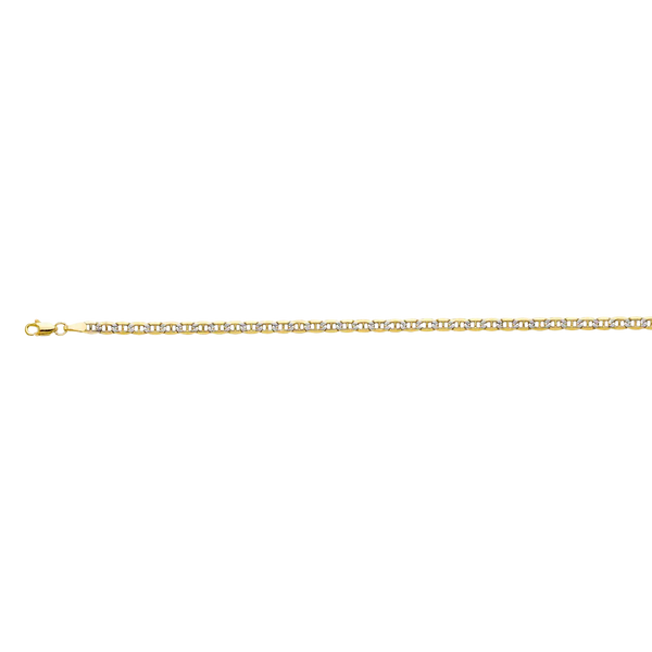 Bevelled Mariner White Pave Chain - 14k Yellow Gold 3.4mm