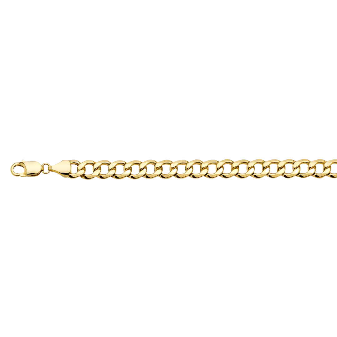 Hollow Bevelled Curb Chain - 14k Yellow Gold 8.9mm