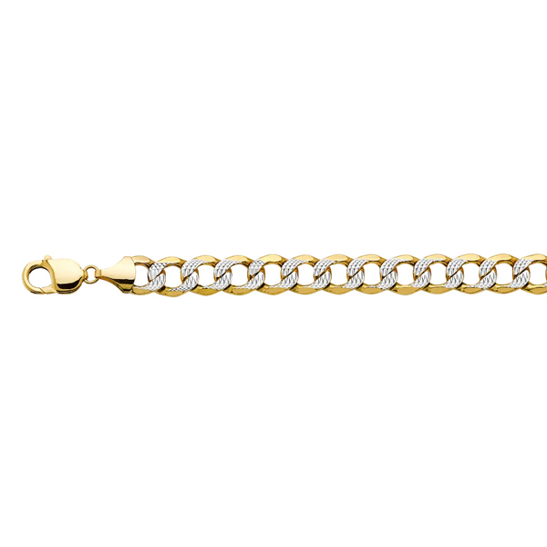 Hollow Bevelled Curb White Pave Chain - 14k Yellow Gold 10.8mm