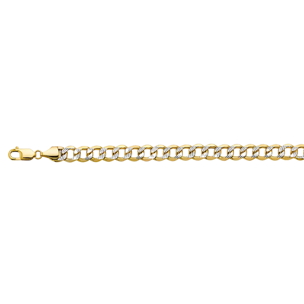 Hollow Bevelled Curb White Pave Chain - 14k Yellow Gold 8.9mm