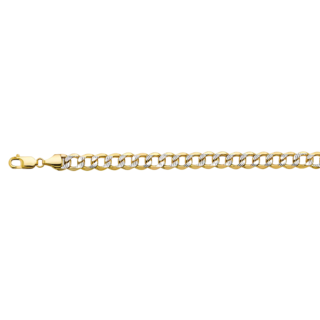 Hollow Bevelled Curb White Pave Chain - 14k Yellow Gold 8.9mm