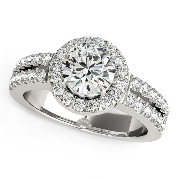 Halo Diamond Engagement Ring With Double Row Band 1 3/8 ct tw - 14k White Gold