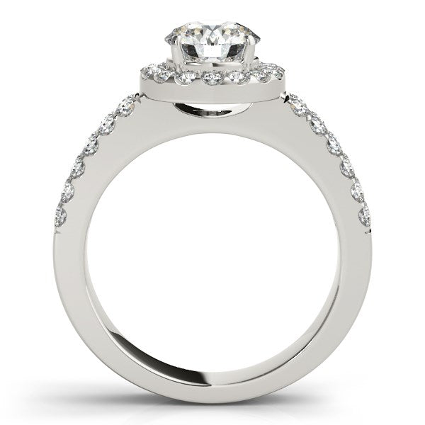 Halo Diamond Engagement Ring With Double Row Band 1 3/8 ct tw - 14k White Gold