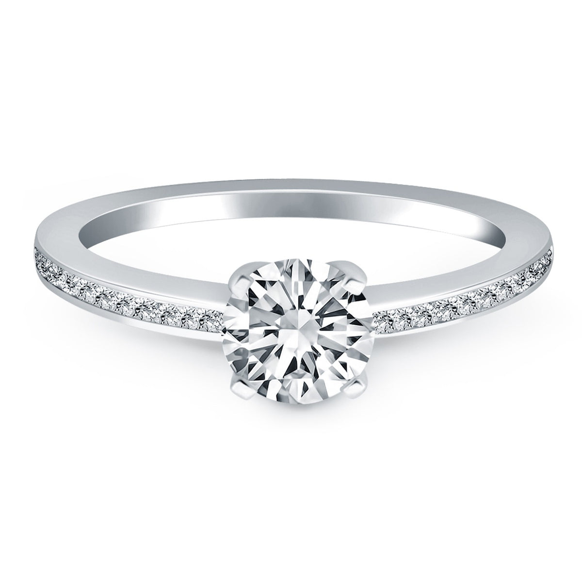 Classic Pave Diamond Band Engagement Ring - 14k White Gold