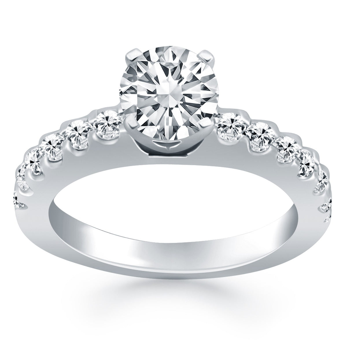 Diamond Micro Prong Cathedral Engagement Ring - 14k White Gold