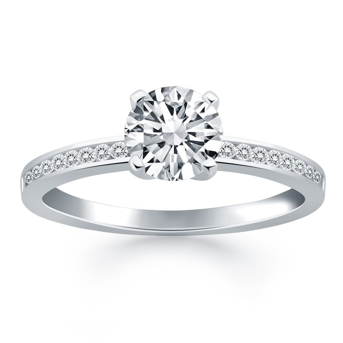 Engagement Ring with Diamond Channel Set Band - 14k White Gold