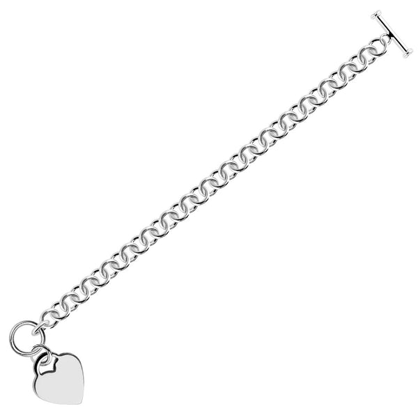 Rolo Style Heart Charmed Chain Bracelet  - Sterling Silver 7.95mm