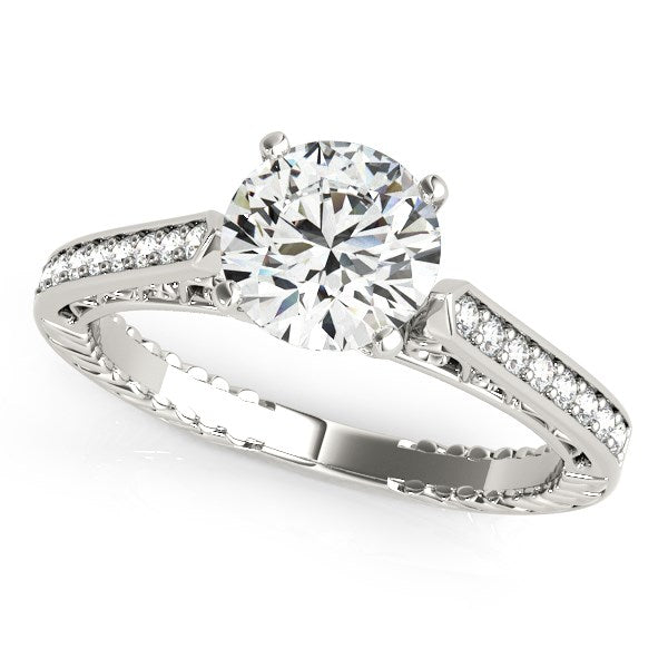 Round Diamond Antique Style Engagement Ring 1 1/8 ct tw - 14k White Gold