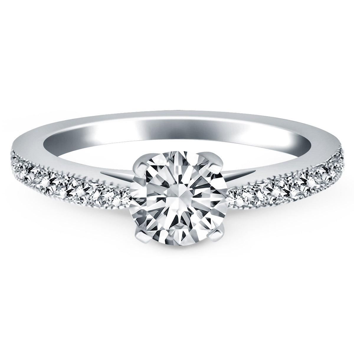 Diamond Pave Cathedral Engagement Ring - 14k White Gold
