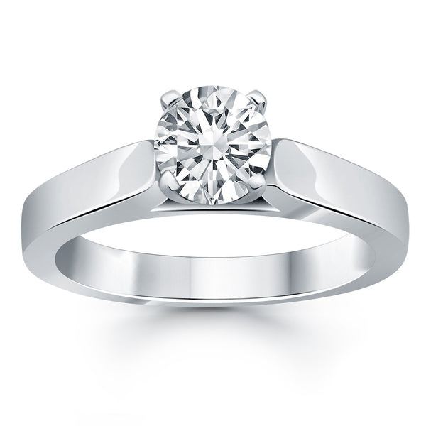 Wide Cathedral Solitaire Engagement Ring - 14k White Gold