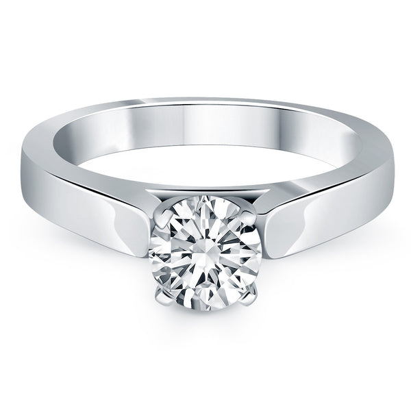 Wide Cathedral Solitaire Engagement Ring - 14k White Gold