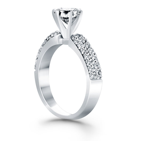Triple Row Pave Diamond Engagement Ring - 14k White Gold