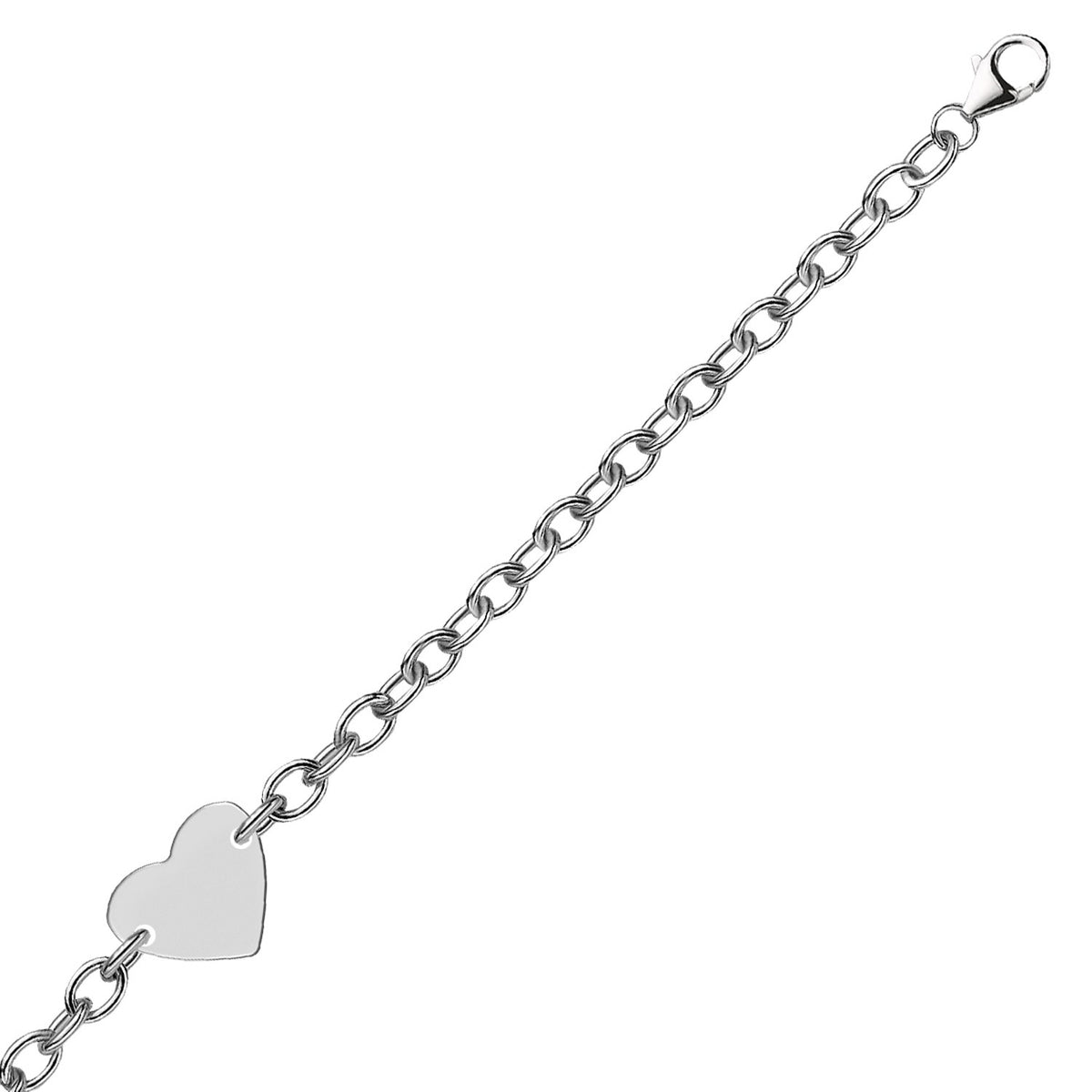 Chain Bracelet with a Flat Heart Station - Sterling Silver 5.00mm