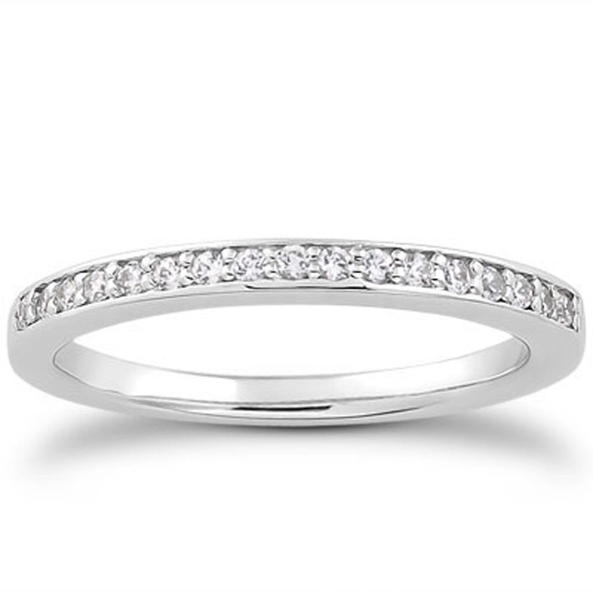 Micro-pave Flat Sided Diamond Wedding Ring Band - 14k White Gold