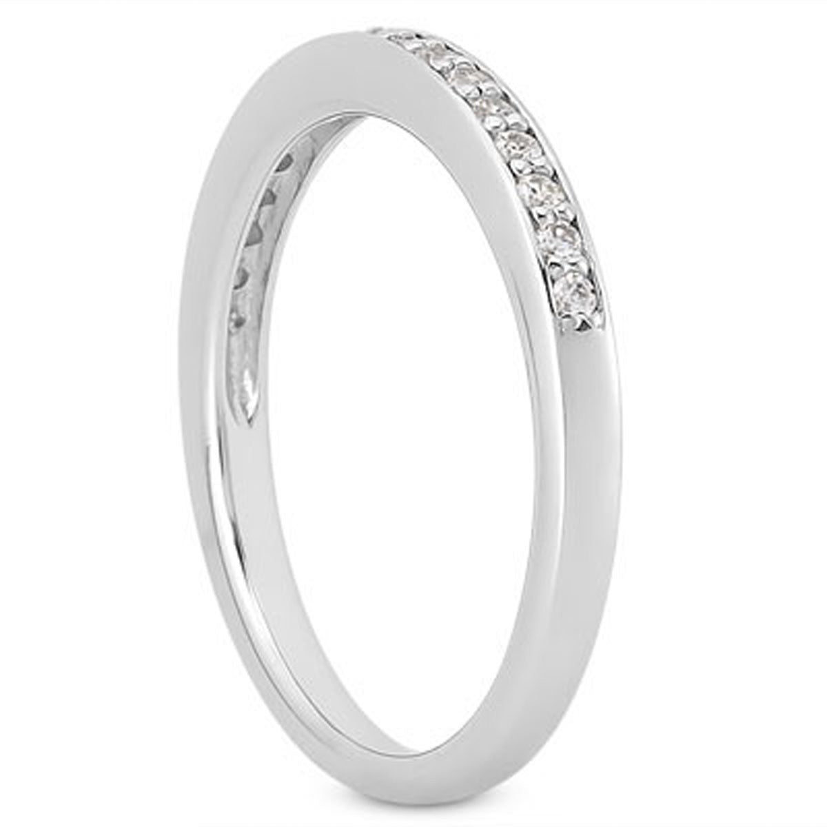 Micro-pave Flat Sided Diamond Wedding Ring Band - 14k White Gold