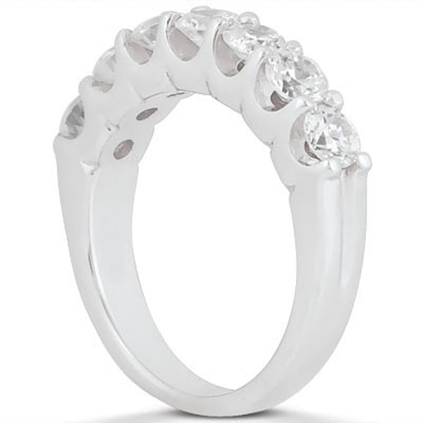Diamond Scalloped Shared U Prong Setting Wedding Ring Band - 14k White Gold