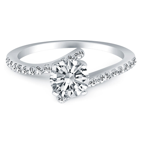 Open Shank Bypass Diamond Engagement Ring - 14k White Gold