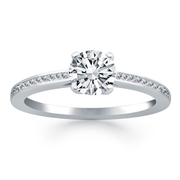 Channel Set Cathedral Engagement Ring - 14k White Gold