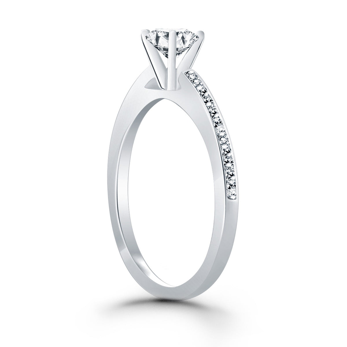 Channel Set Cathedral Engagement Ring - 14k White Gold