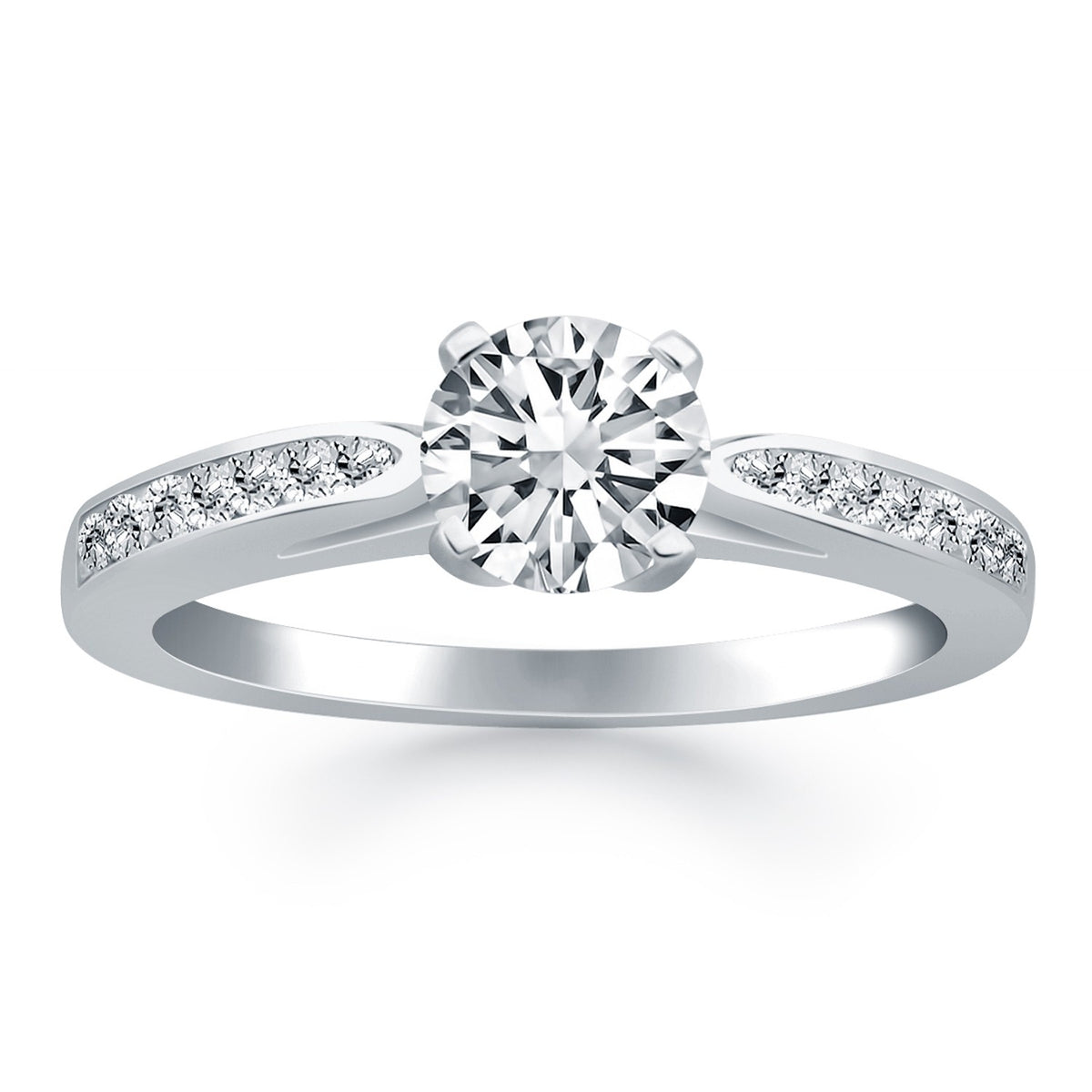 Cathedral Engagement Ring with Pave Diamonds - 14k White Gold