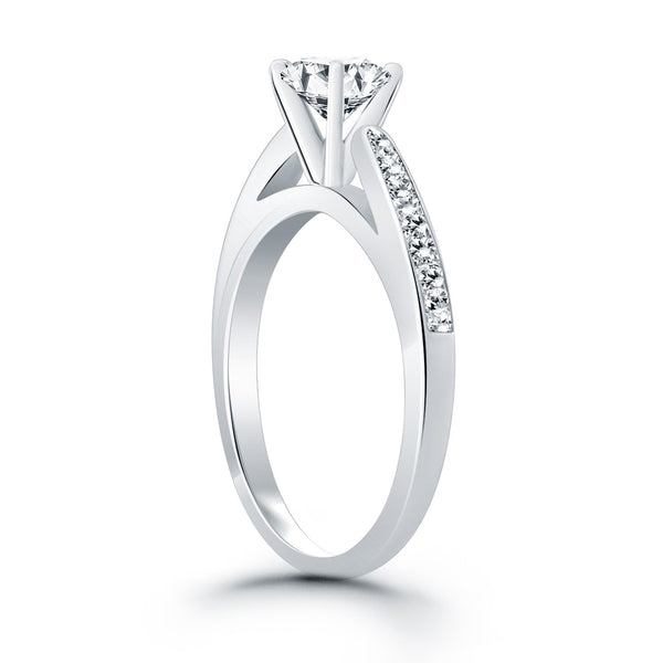 Cathedral Engagement Ring with Pave Diamonds - 14k White Gold