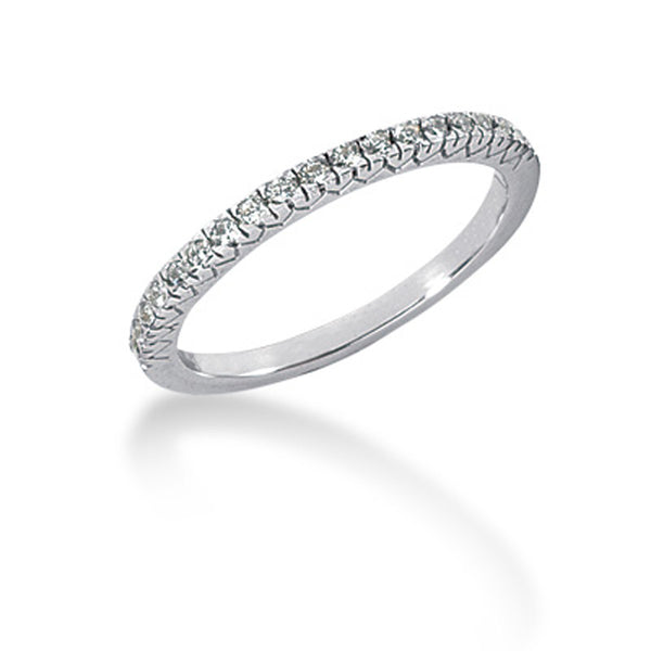 Engraved Fishtail V Pave Diamond Wedding Ring Band - 14k White Gold