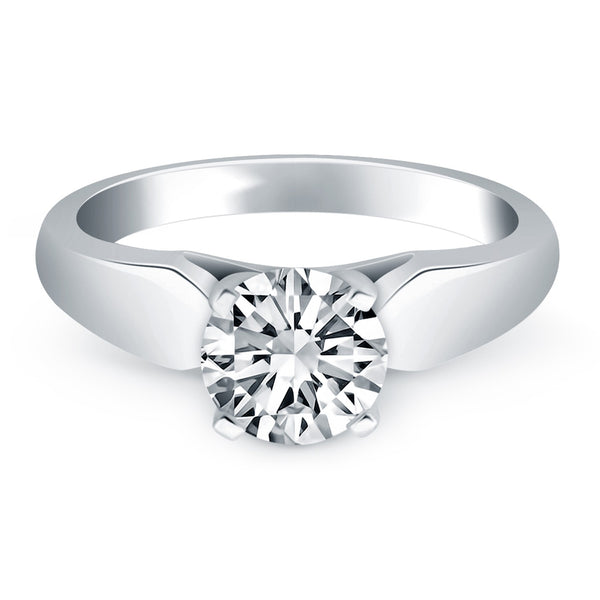 Tapered Cathedral Solitaire Engagement Ring - 14k White Gold