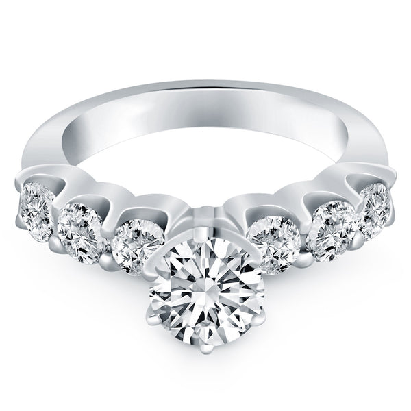 Shared Prong Diamond Engagement Ring - 14k White Gold