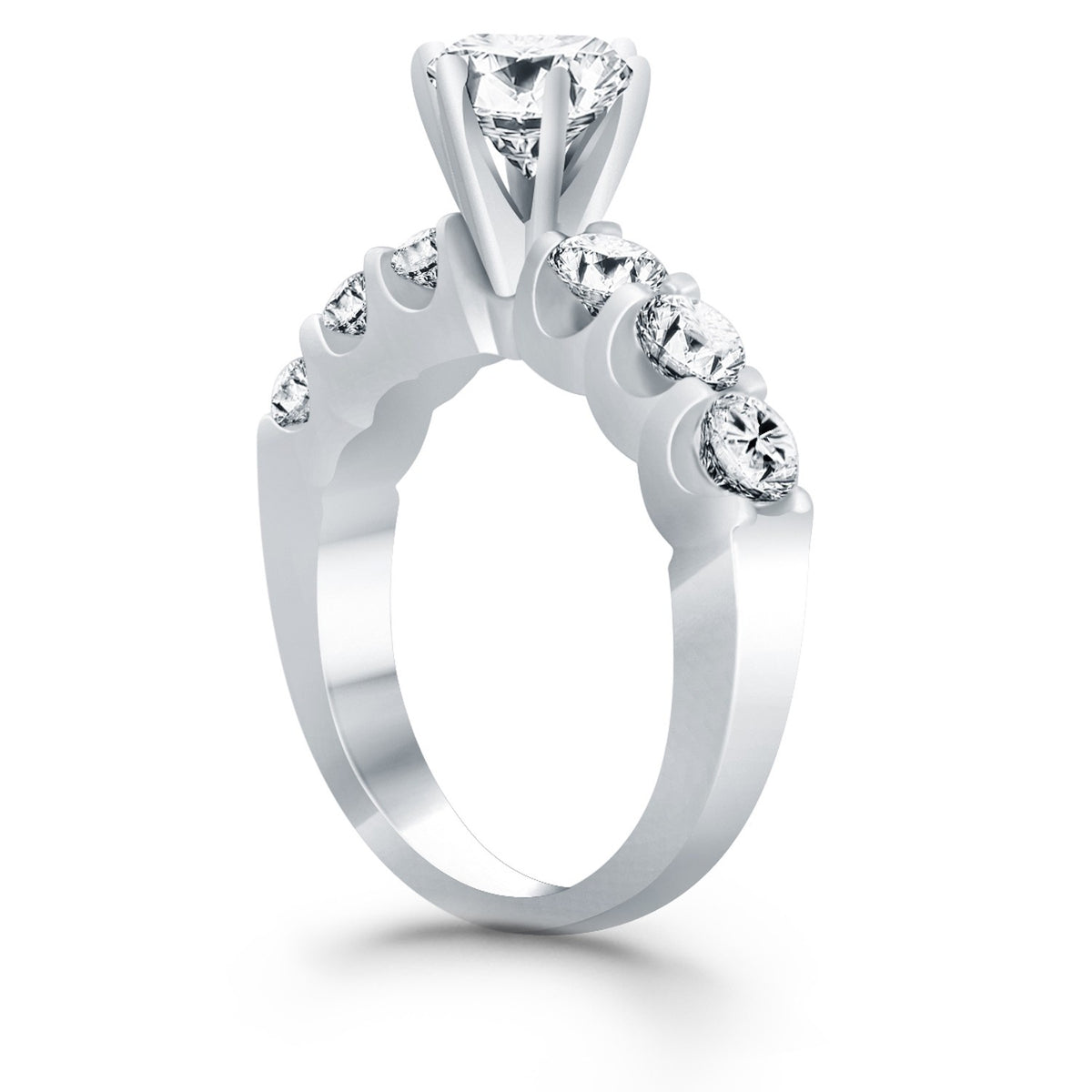 Shared Prong Diamond Engagement Ring - 14k White Gold