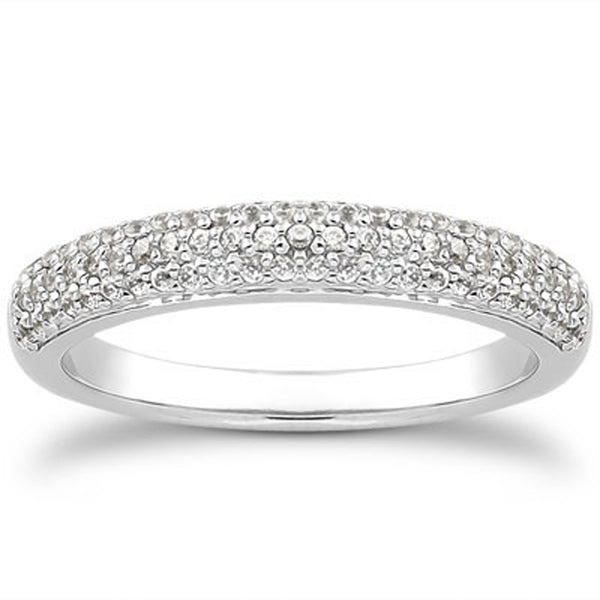 Triple Multi-Row Micro- Pave Diamond Wedding Ring Band - 14k White Gold
