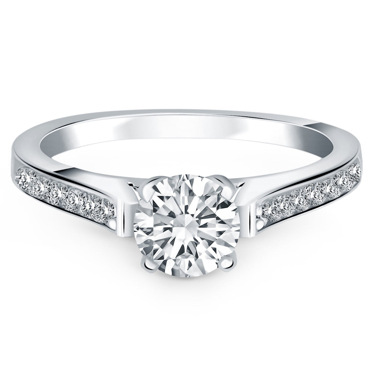 Pave Diamond Cathedral Engagement Ring - 14k White Gold