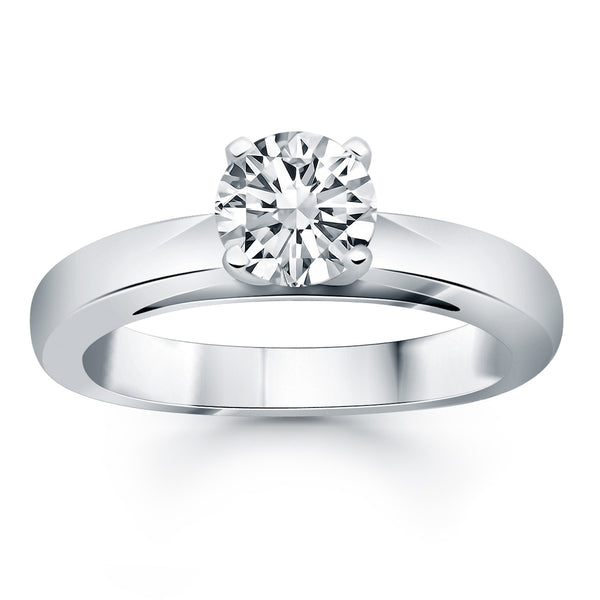 Classic Wide Band Cathedral Solitaire Engagement Ring - 14k White Gold