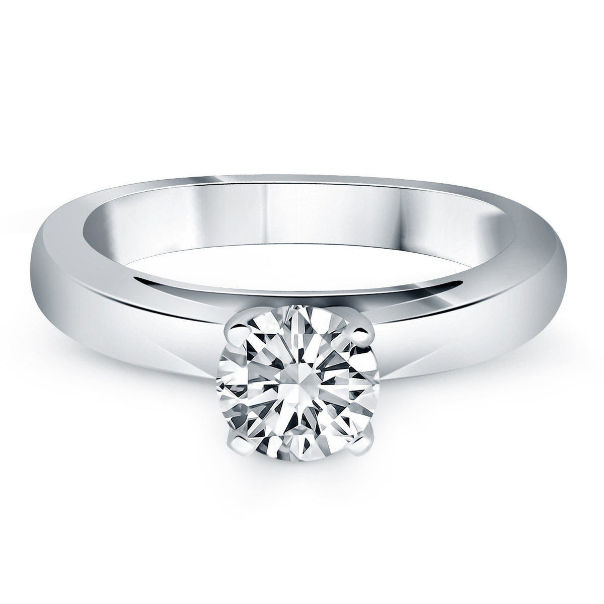 Classic Wide Band Cathedral Solitaire Engagement Ring - 14k White Gold