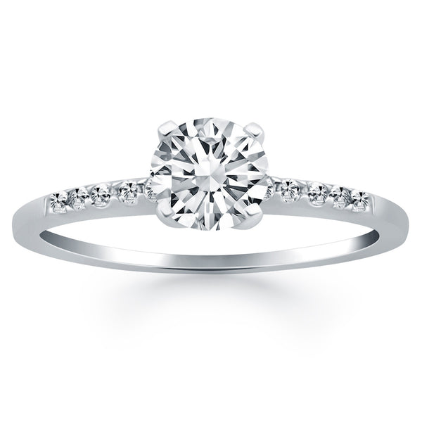 Engagement Ring with Diamond Band Design - 14k White Gold