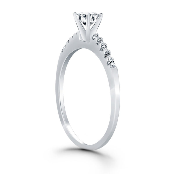 Engagement Ring with Diamond Band Design - 14k White Gold