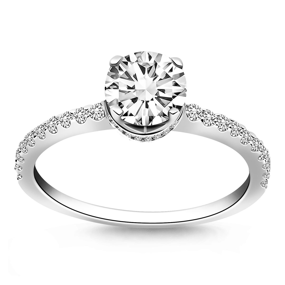 Diamond Collar Engagement Ring - 14k White Gold