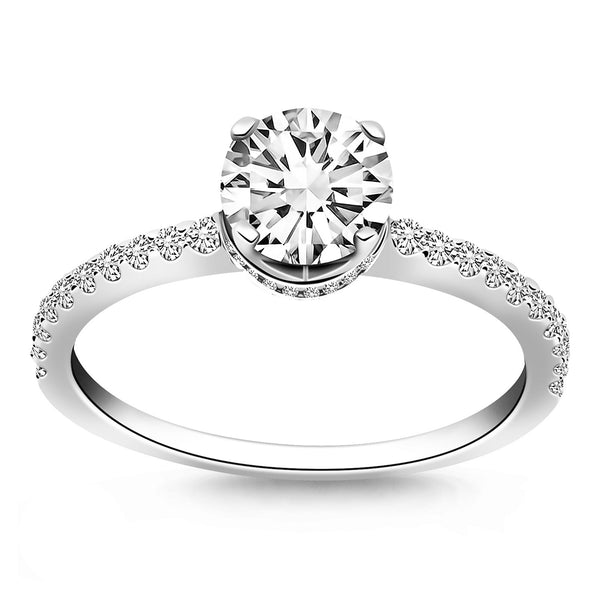 Diamond Collar Engagement Ring - 14k White Gold